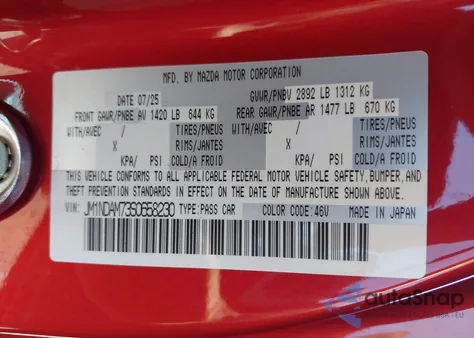 2025 Mazda Mx-5 Miata Rf Grand Touring из США, поврежденный, VIN JM1NDAM73S0658230